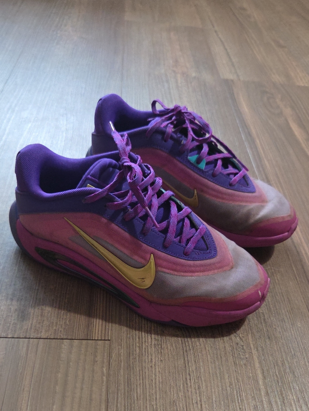 Nike A'One Purple & Pink Athletic Sneakers with Gold Swoosh